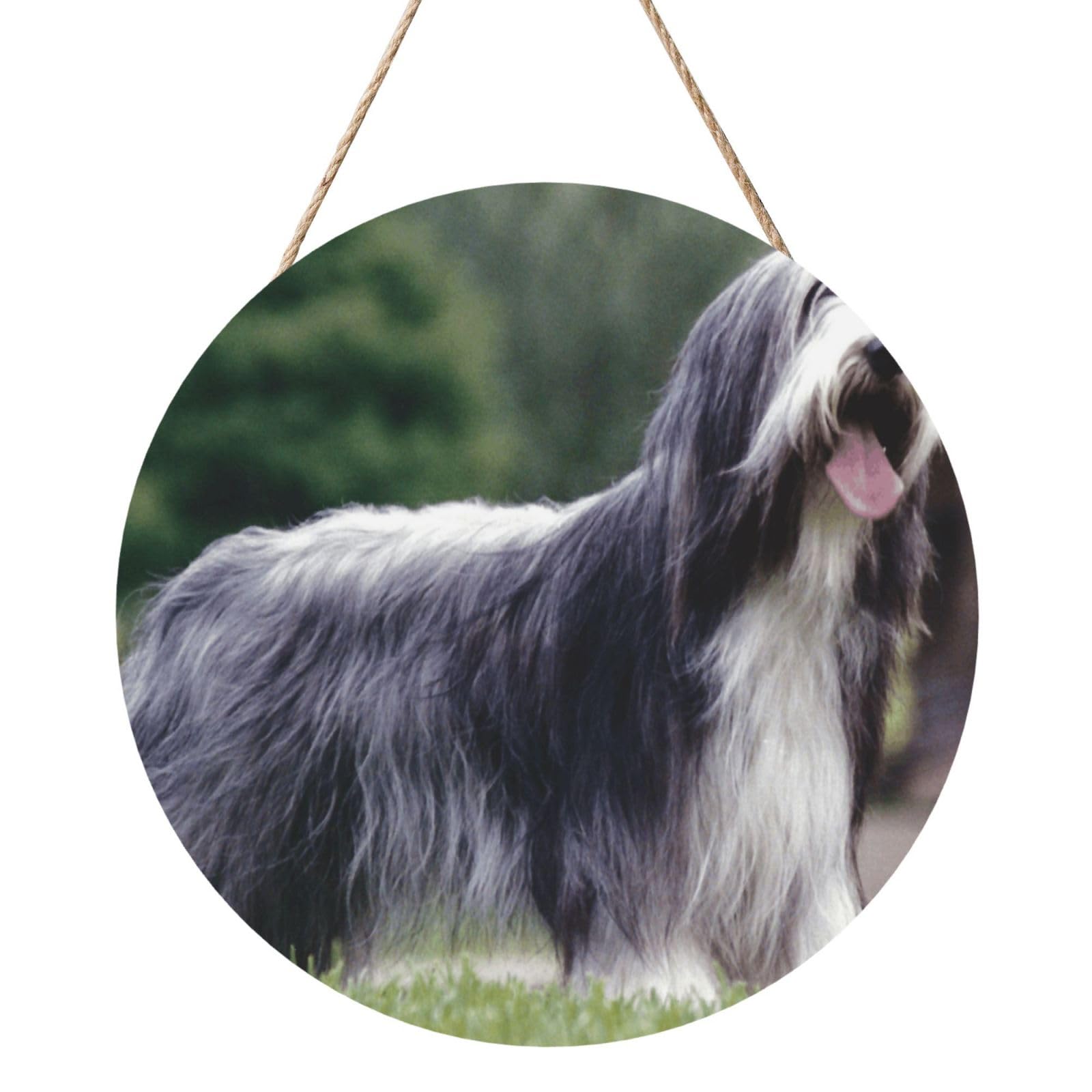 InOmak Bearded Collie Beardie Curly Gray Dogs Pets, Round Wood Panel Painting 12 in, Wall Hanging Painting For Home