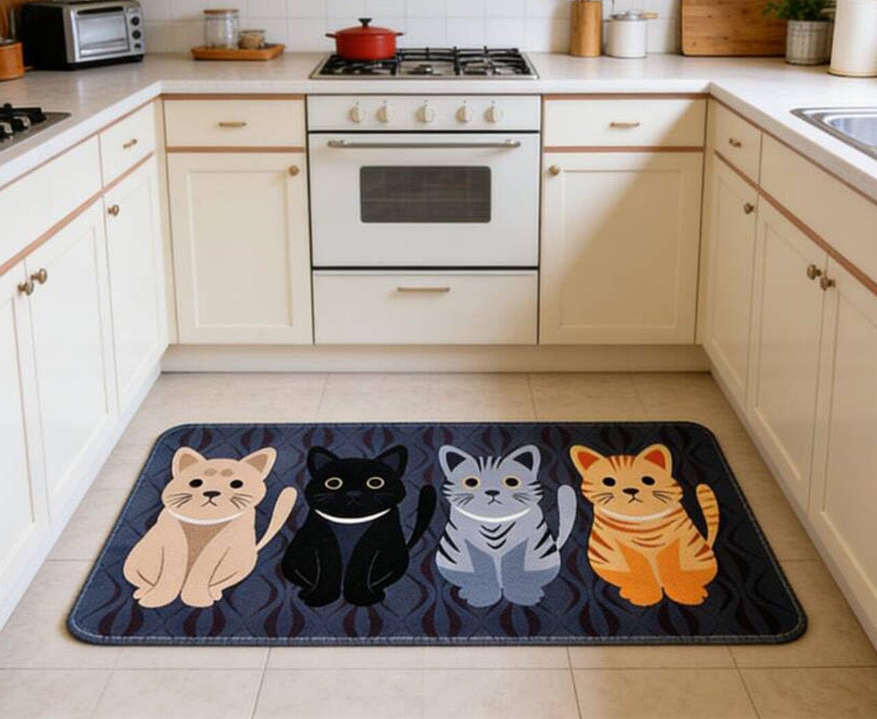 1 PCS Grey Rectangle Cartoon Lovely Cat Pattern Mat Rug for Stairway Toilet Floor Bedroom Living Room Bathroom Kitchen Home Decoration Area Rugs（50x120CM）