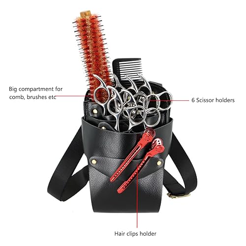 Miniatura 2 de Bolsa de tijeras de peluquería, cuero para peluquería de peluquería tijeras de tijera, funda para estilista de peluquería, bolsa de herramientas con
