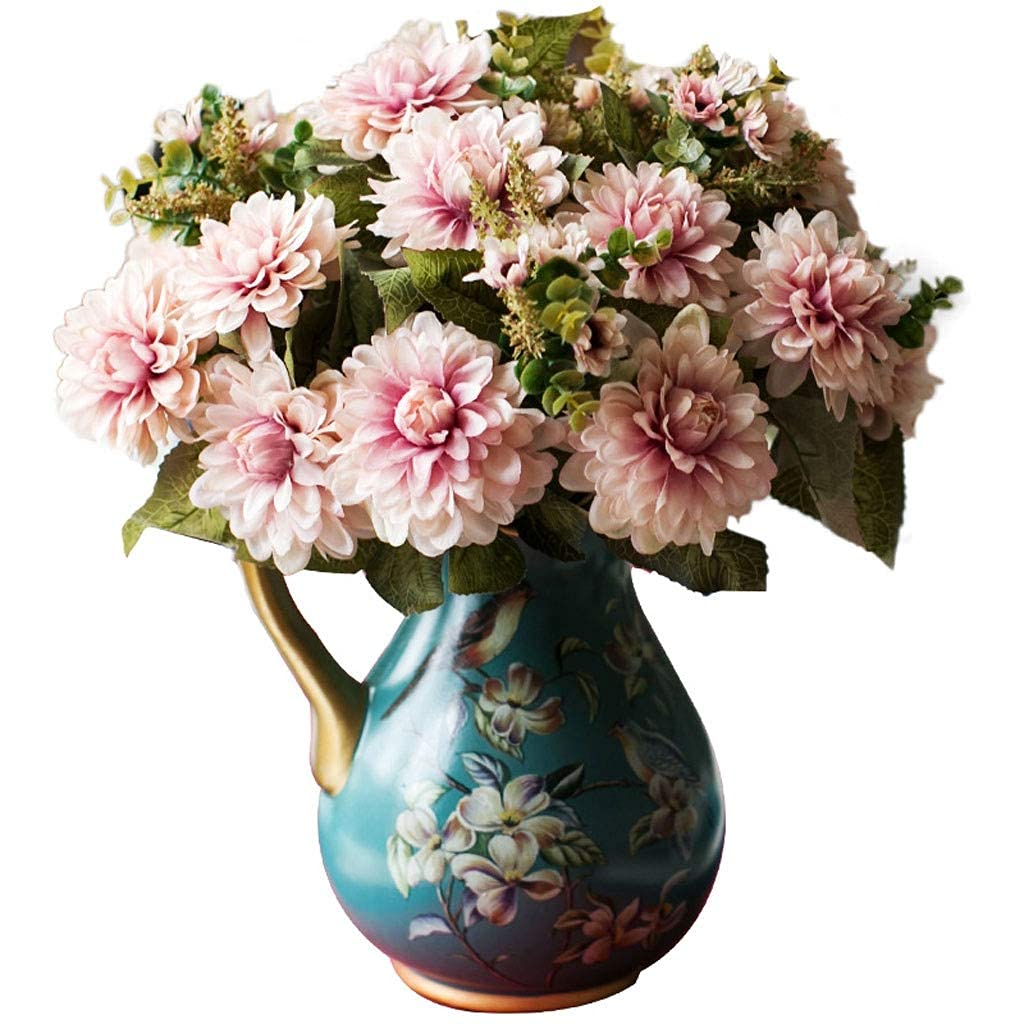 YANJ Artificial Flowers, Silk Otter Flower Fake Flower Silk Tiny Rose Flowers with Vase for Wedding Bridal Bouquet Home Decorationor : Pink