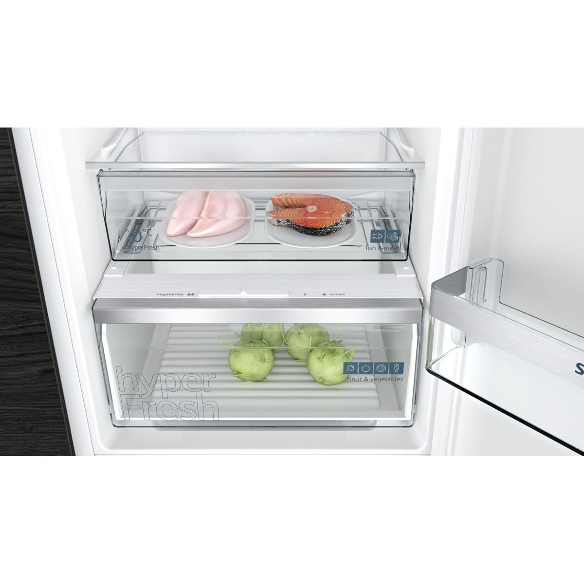 Siemens KI86NVSE0 iQ300 Einbau-Kühl-Gefrierkombination, 177,2 x 54,1 cm Nische, 184 L Kühlen + 76 L Gefrieren, hyperFresh längere Frische, noFrost nie wieder abtauen, FreshSense/Schlepptür