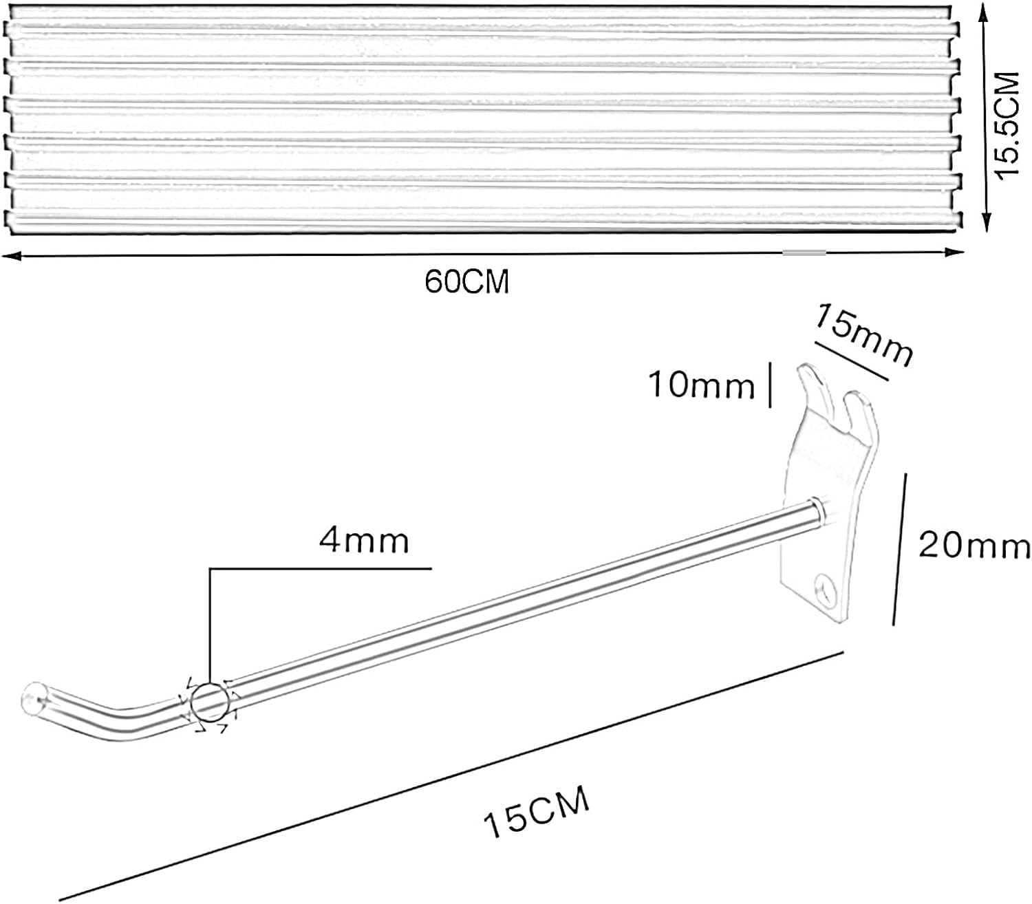 Organizer ścienny Do Garażu Panel Slatwall Z 10 Haczykami Blokujący Aluminiowy Stojak ścienny Do Kuchni I Narzędzi Warsztatowych Zestaw 6 Paneli Do Przechowywania, White, (W x H) 60x15.5CM-6 pcs