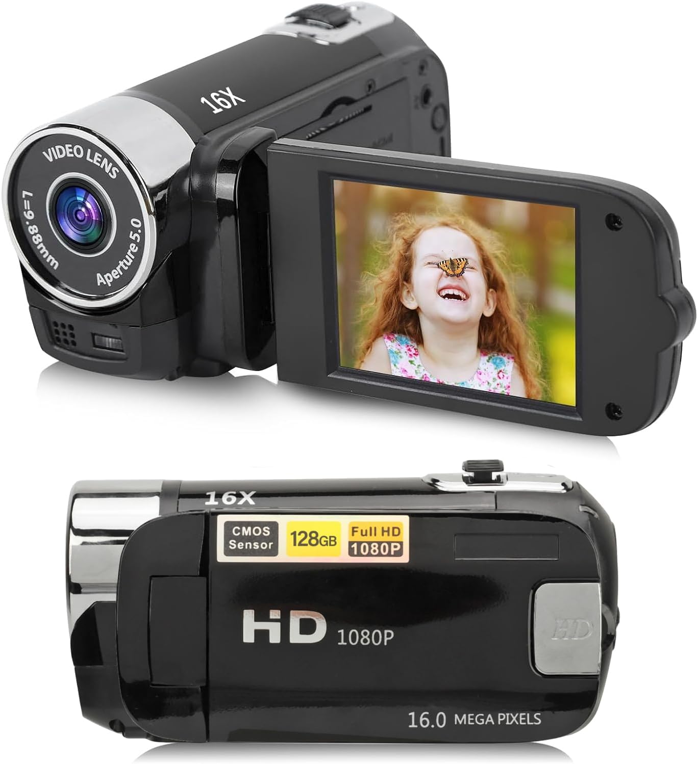 1080P HD Digital Camera, 16X Zoom Vlogging Camera Video Camcorder for Kids, Students, Beginners, with 2.4 Inch Rotatable Screen for Photography Travel Recording 16MP(Black)