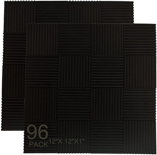 Paquete de 96 baldosas Allxinlog para pared que absorben el eco acústico, panel de espuma con cuña para insonorización de, azulejos de 12" x 12" x