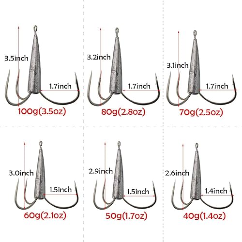 Miniatura 4 de Paquete de 2 anzuelos agudos con peso para enganchar, ganchos de pesca grandes con peso de 1.7 onzas, 2.1 onzas, 2.5 onzas