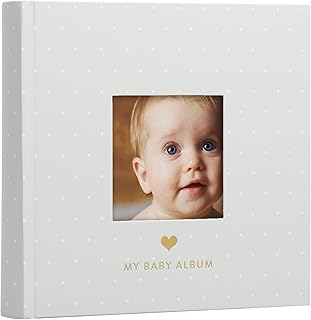 Pearhead Baby Photo Album, Keepsake Book for New and Expecting Parents, Gender-Neutral Baby Accessory, Ideal Gift for Baby Shower, Holds 200 Pictures, Gray and White Polka Dot