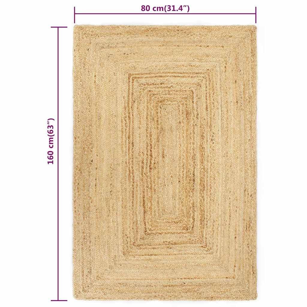 Tapis Fait à la Main en Jute Naturel 80x160 cm pour décoration intérieure et extérieure, Doux, antidérapant, Lavable, idéal pour Salon, Chambre, Cuisine, terrasse, Balcon