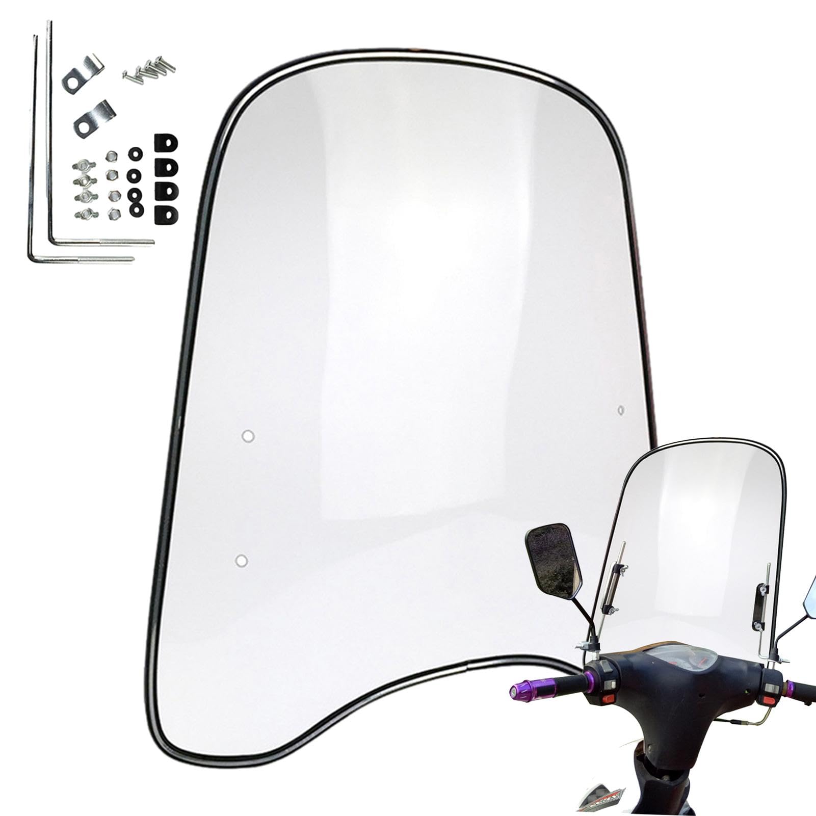 46x42.5 Cm Parabrezza Per Scooter, Parabrezza Moto Per Bici Elettriche, Con Bordi Allargati E Parabrezza Spoiler Universale Per Moto, Veicoli Elettrici, Infrangibile, Antivento, Protezione Dal Freddo