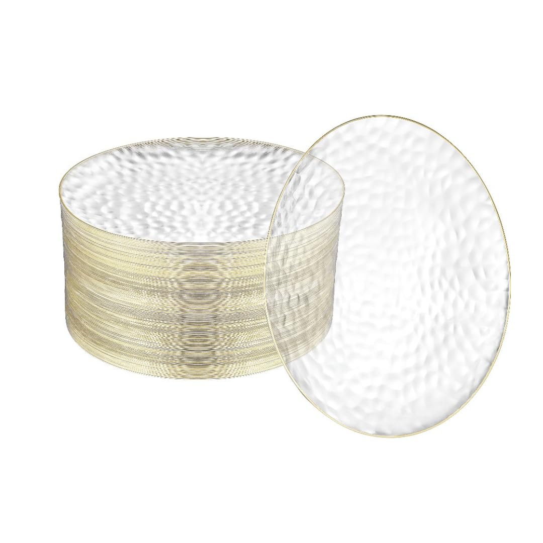 R-kay hammered gold rim clear plastic plates