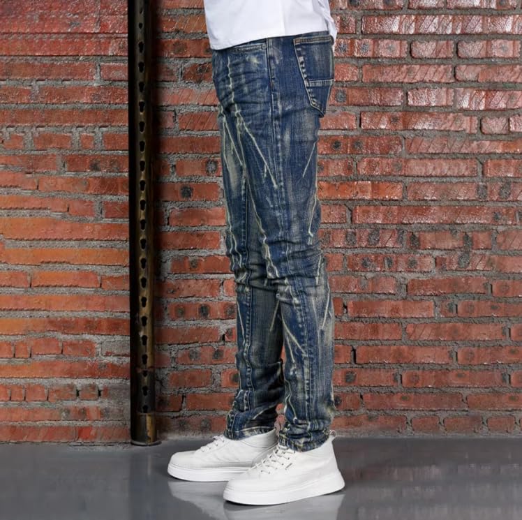 Men's Slim-Fit Denim Straight-Leg Mid-Rise Pants for Spring and Winter Casual Wear Style3