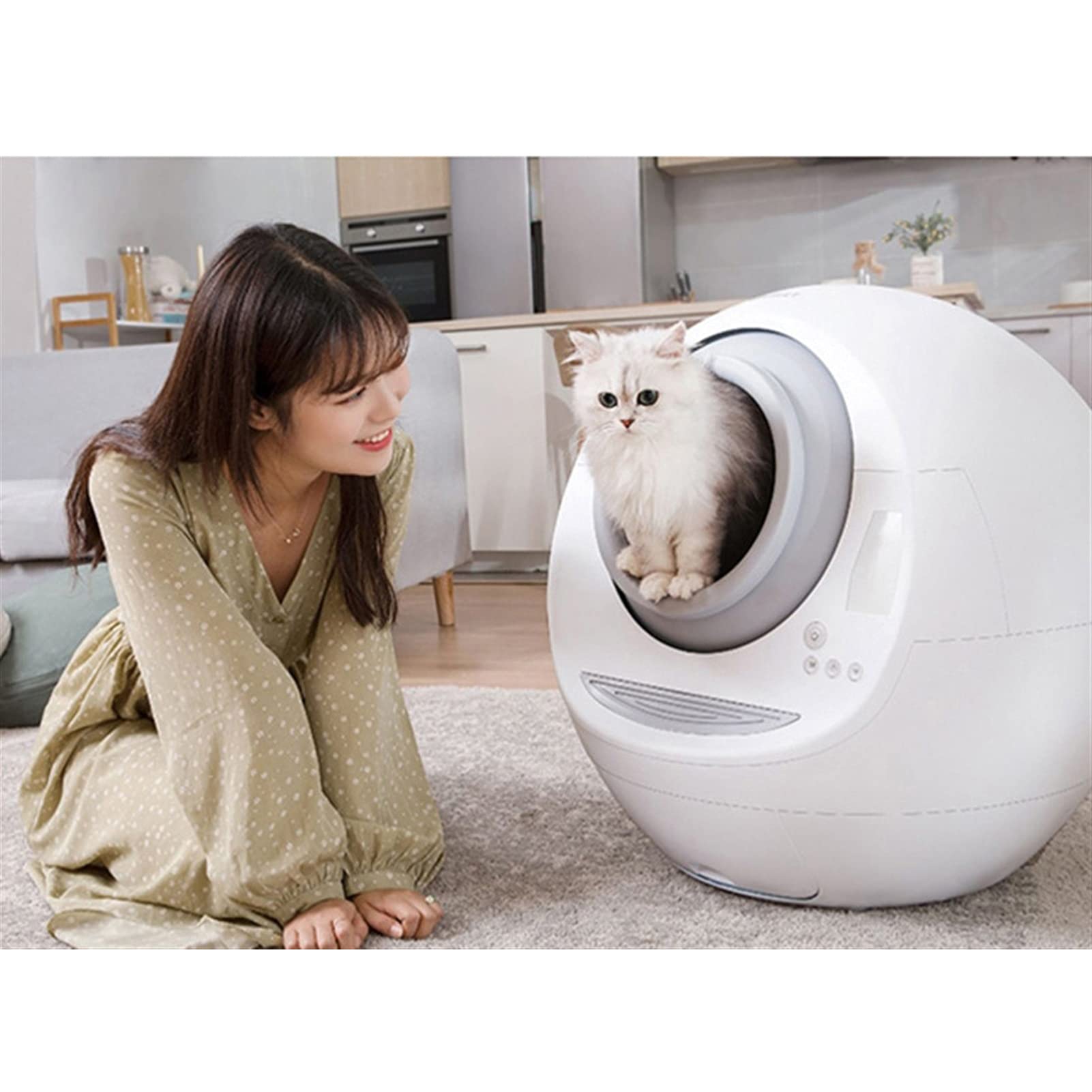 Lettiera per Gatti Smart Cat Letter Box Allegato auto-pulizia Cat Lettiera Cat Box Smart □ Sandbox 2 Modalità di funzionamento, zoom Anti-splash per animali domestici per 20kg Cat, 6L Toilette Gatto