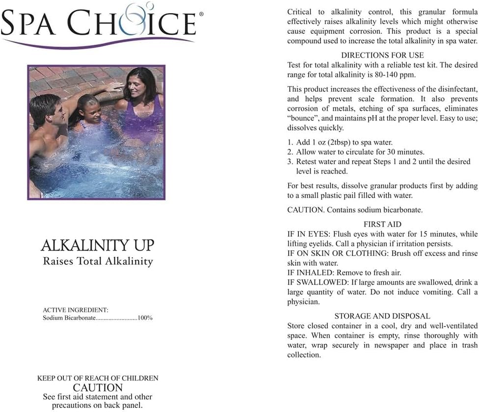 SpaChoice 2-Pounds 4-Pack Premium Alkalinity Up, Alkalinity Increaser for Hot Tub, 100% Sodium Bicarbonate, Made in USA