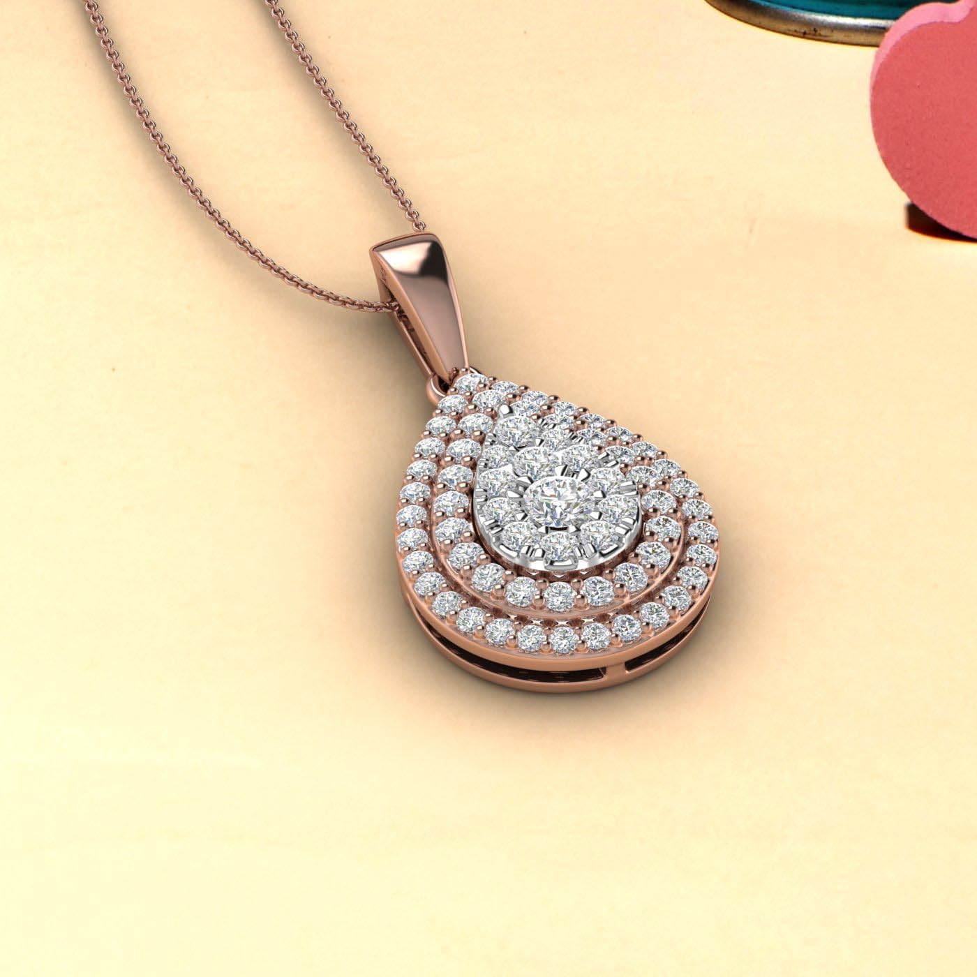 1/2 Carat Diamond Tear Drop Pendant Necklace in 14K Gold (Silver Chain Included) (I1-I2 Clarity)