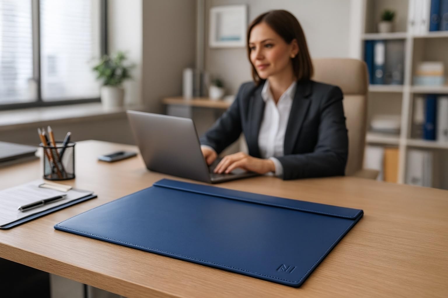 NJ Large Rectangle Desk Writing Pad & Drawing Board with Magnetic Paper Clip – 18×14" Black Desk Blotter for Hotel Front Desk, Reception, Office & Planner Use (Blue) 2