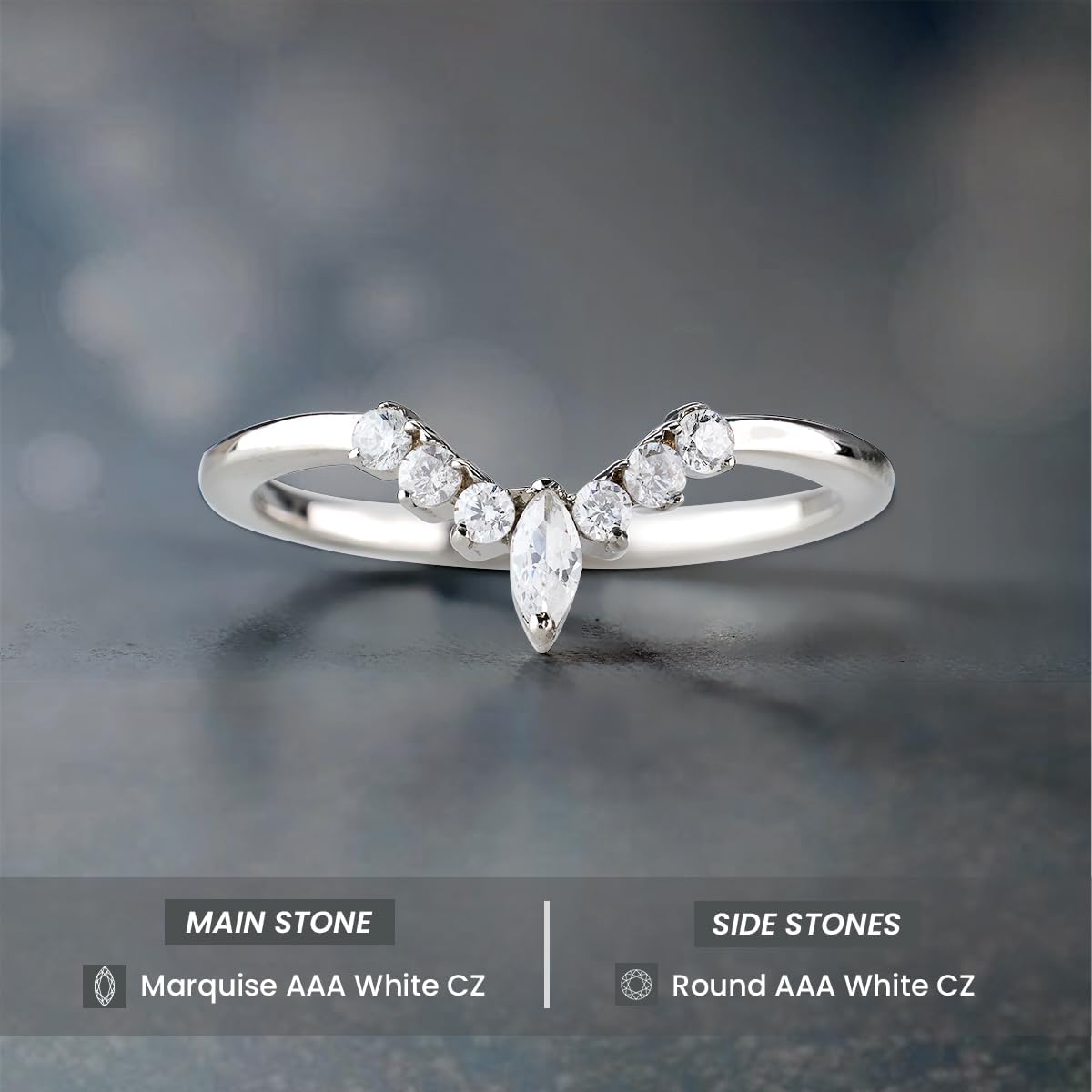 925 Sterling Silver AAA Cubic Zirconia Ring Enhancer Guard Marquise Round Curved Wedding Band for Women Pear Oval Kite Cut Engagement Rings Stack Rose Gold Plated Size 4-10