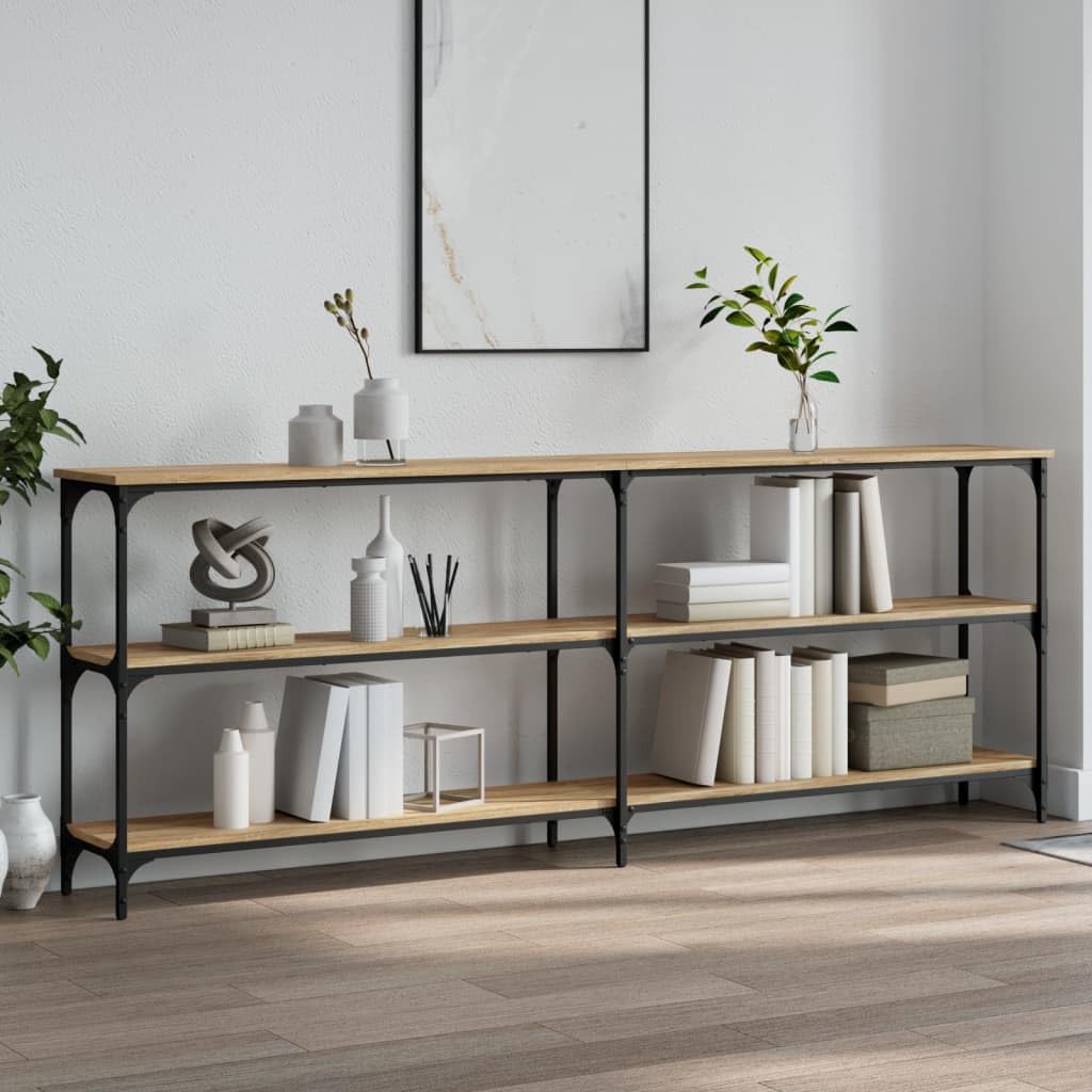 SXZenSpace Console Table 200x29x75 cm Sonoma Oak Engineered Wood & Metal Frame with 6 Adjustable Feet, Ample Storage Hallway for Living Room, Corridor and Bedroom