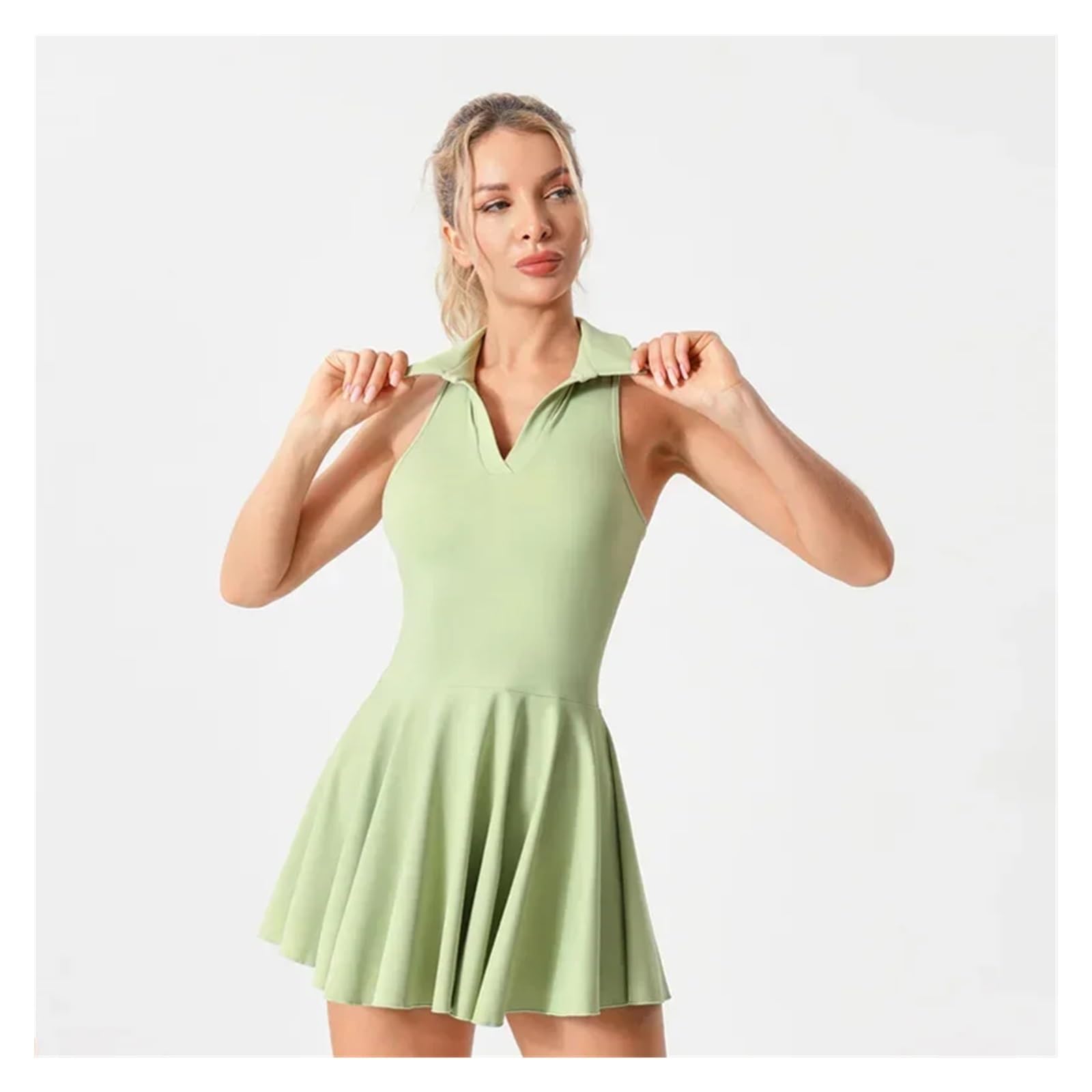 Robe avec Short Intégré Jupe de Tennis for Femme, Jupe de Golf avec Poches, séchage Rapide, en Nylon Souple, Short de Fitness(Grey,L)