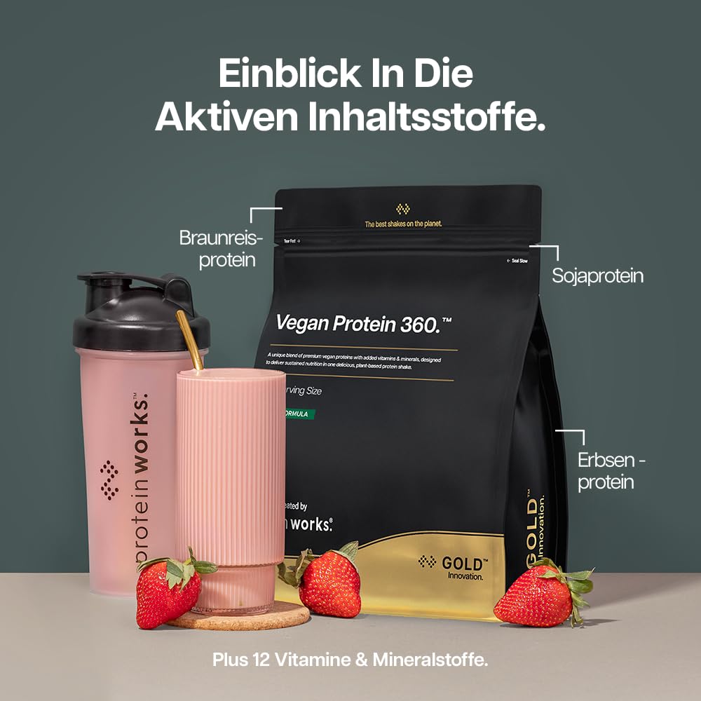 Protein Works | Vegan Protein 360 – GOLD Innovation, Vanillecreme, 33 Portionen, 100% pflanzlich & natürlich, Premium-Multi-Protein-Mix, fettarmer & kalorienarmer Shake, 1kg