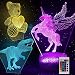 3 pcs Night Light 3D lamp Dinosaur, Bear, Unicorn Pattern - 16 Colors Changing LED Light Touch Switch Illusion USB Lamps with Remote Crackle White Base for Boys and Girls Home Decoration（3 in1)
