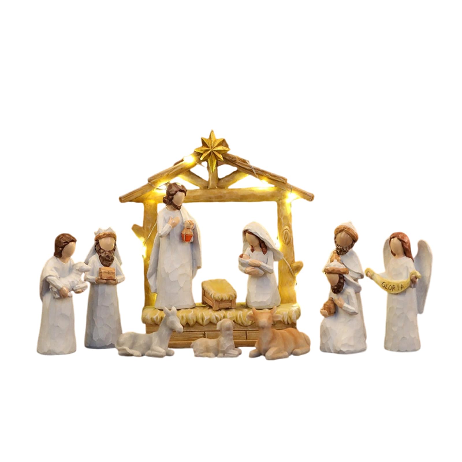 carotoe Christmas Nativity Figurines Resins Nativity Scene Statue with Stable Holy Family Statue Table Centerpieces Home Decors Christmas Figurines