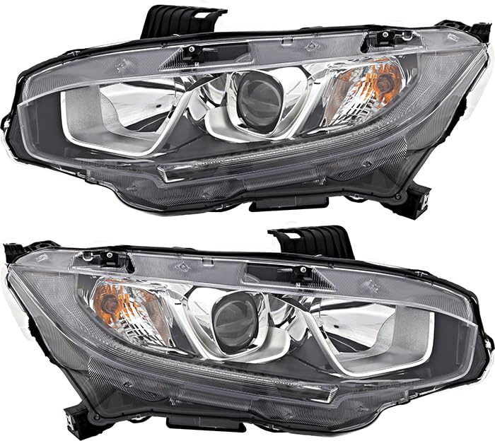 For Honda Civic Headlights Lamps Set 2016 2017 2018 NA Built Halogen Driver and Passenger Side