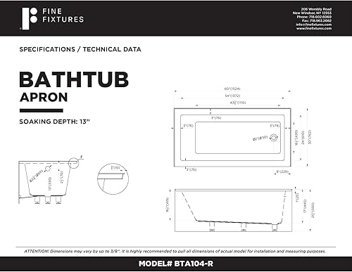 Miniatura 92 de Fine Fixtures Acrílico, bañera de fibra de vidrio con delantal integral frontal en blanco brillante, drenaje a mano derecha, 48 x 32 pulgadas