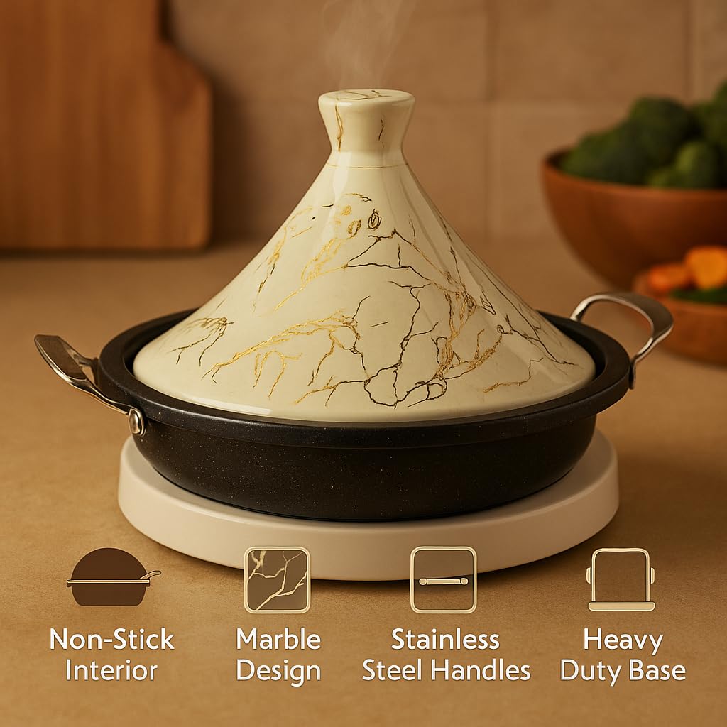 Royal Swiss Tajine 34 cm - Acciaio inossidabile con coperchio in ceramica e valvola a vapore, induzione e tutti i piani cottura, risparmio energetico, lavabile in lavastoviglie, pentola tradizionale