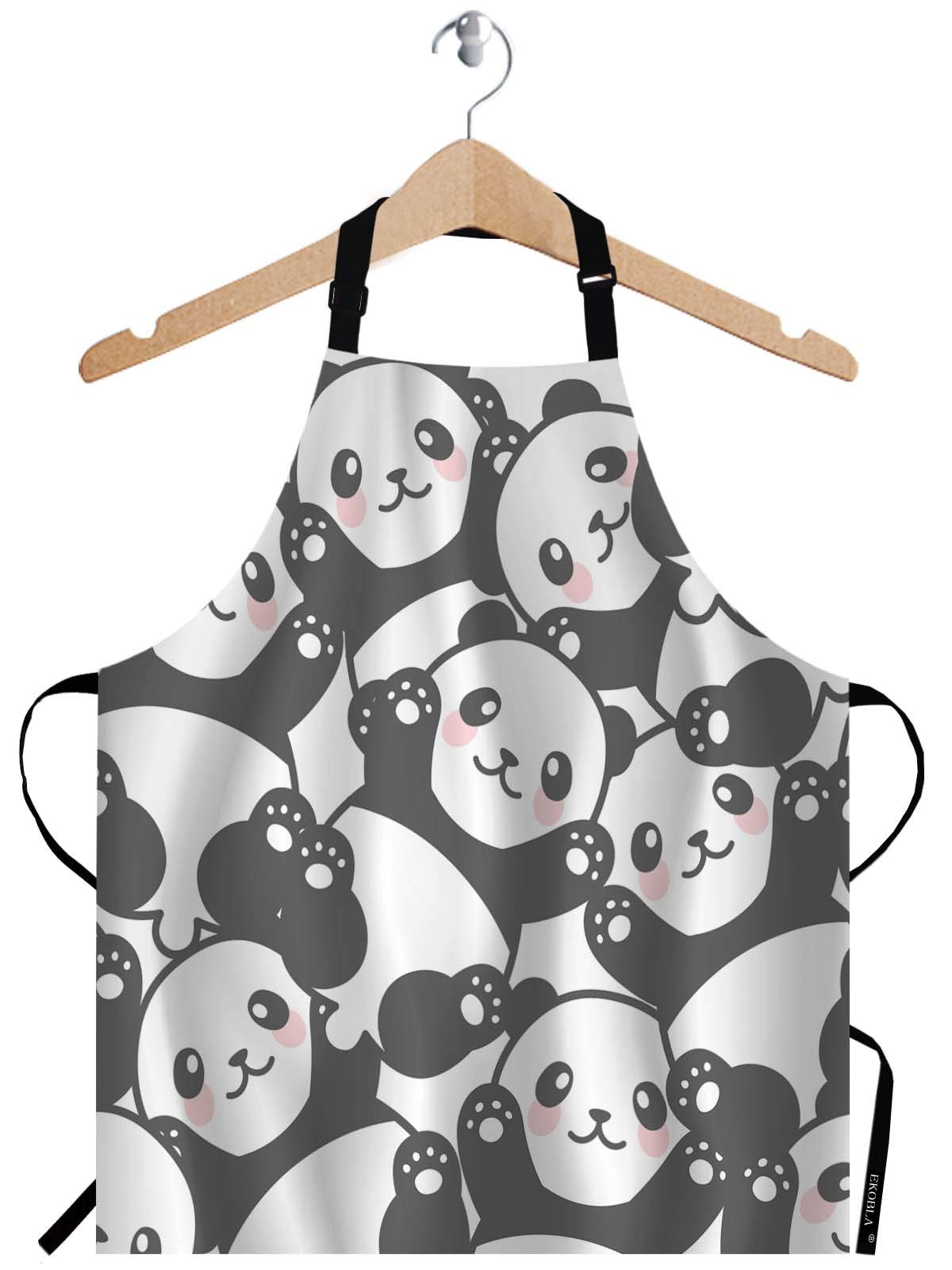 EKOBLASmile Panda Aprons Decorative Cute Little Lovely Animal Pattern Funny Happy Nature Waterproof Resistant Chef Cooking Kitchen BBQ Adjustable Aprons for Women Men 27x31 Inch