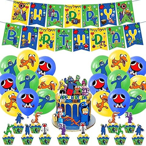 xinglong Rainbow Friends Birthday Party Supplies,Rainbow Friends Decorations include Banner,Cake Topper, Balloons for Kids Baby Shower Birthday Party Supplies, Blue Cover