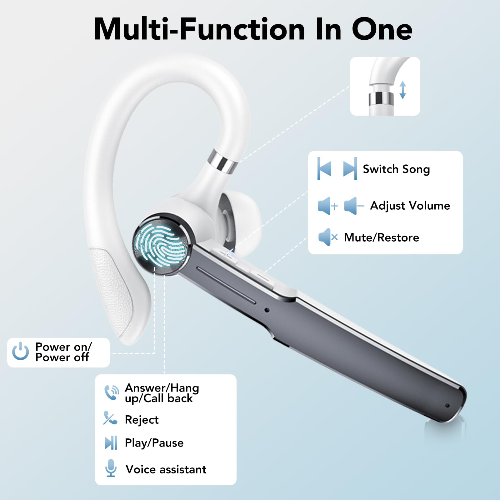 Auricolari Bluetooth V5.3 Singolo Con HD CVC8.0, 110 Ore Di Autonomia, 4 Mics, Riduzione Del Rumore, IPX7 Impermeabile, Per Guida/Lavoro