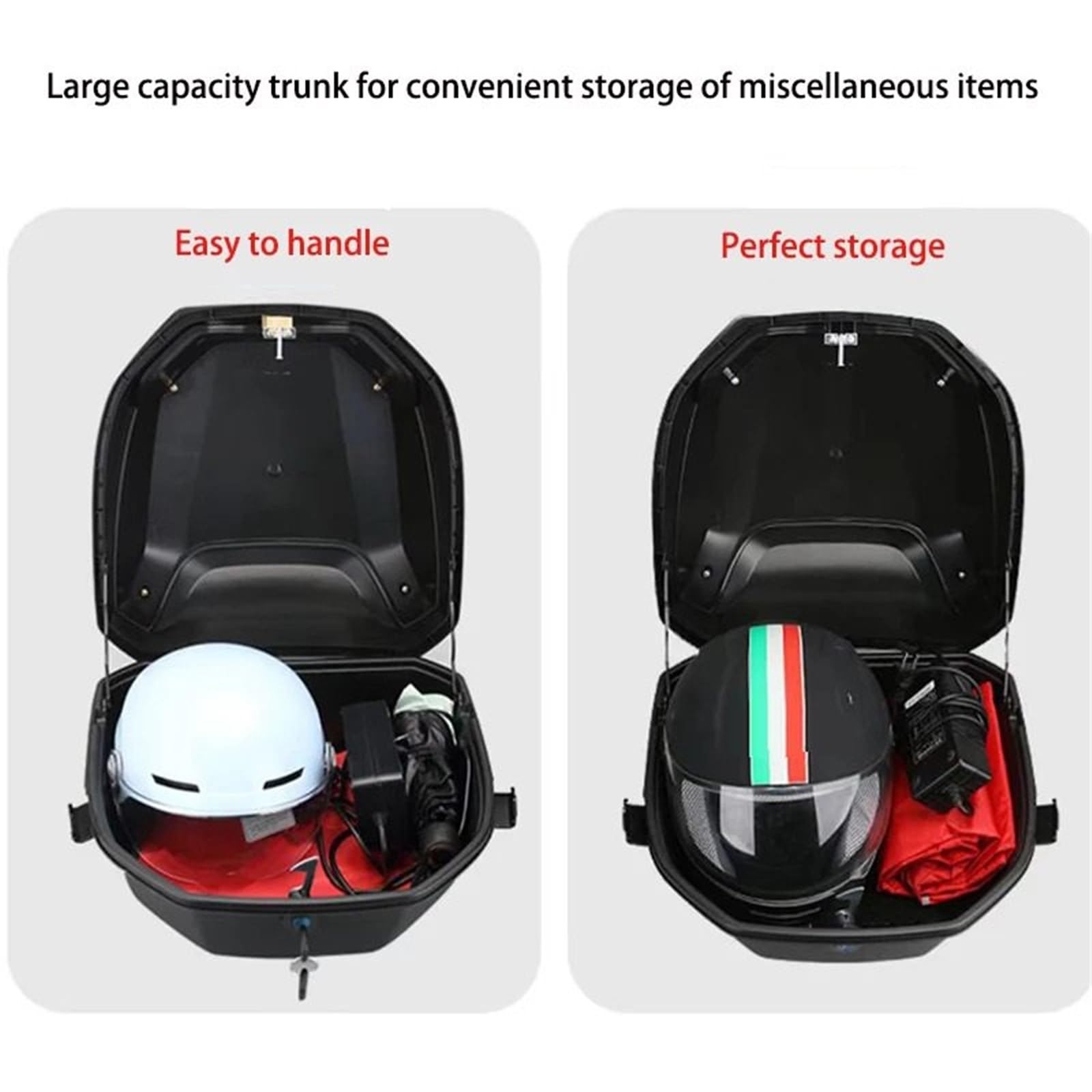bagażnika motocykla Skrzynka na buty motocyklowe, bagażnik, fajne etui ABS+PP, solidne etui na cały kask, organizer do przechowywania, tylna skrzynka boczna motocykla walizka(Matte black)