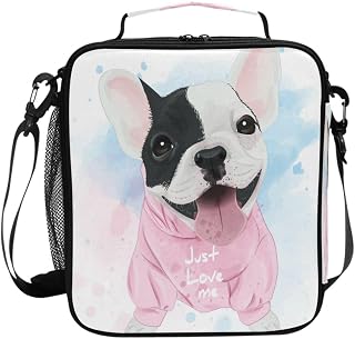 Pfrewn Cute French Bulldog Lunch Box for Kids Watercolor Insulated Lunch Bag Reusable Cooler Meal Prep Bags Lunch Tote with Shoulder Strap for Boys Girls School Office Adult