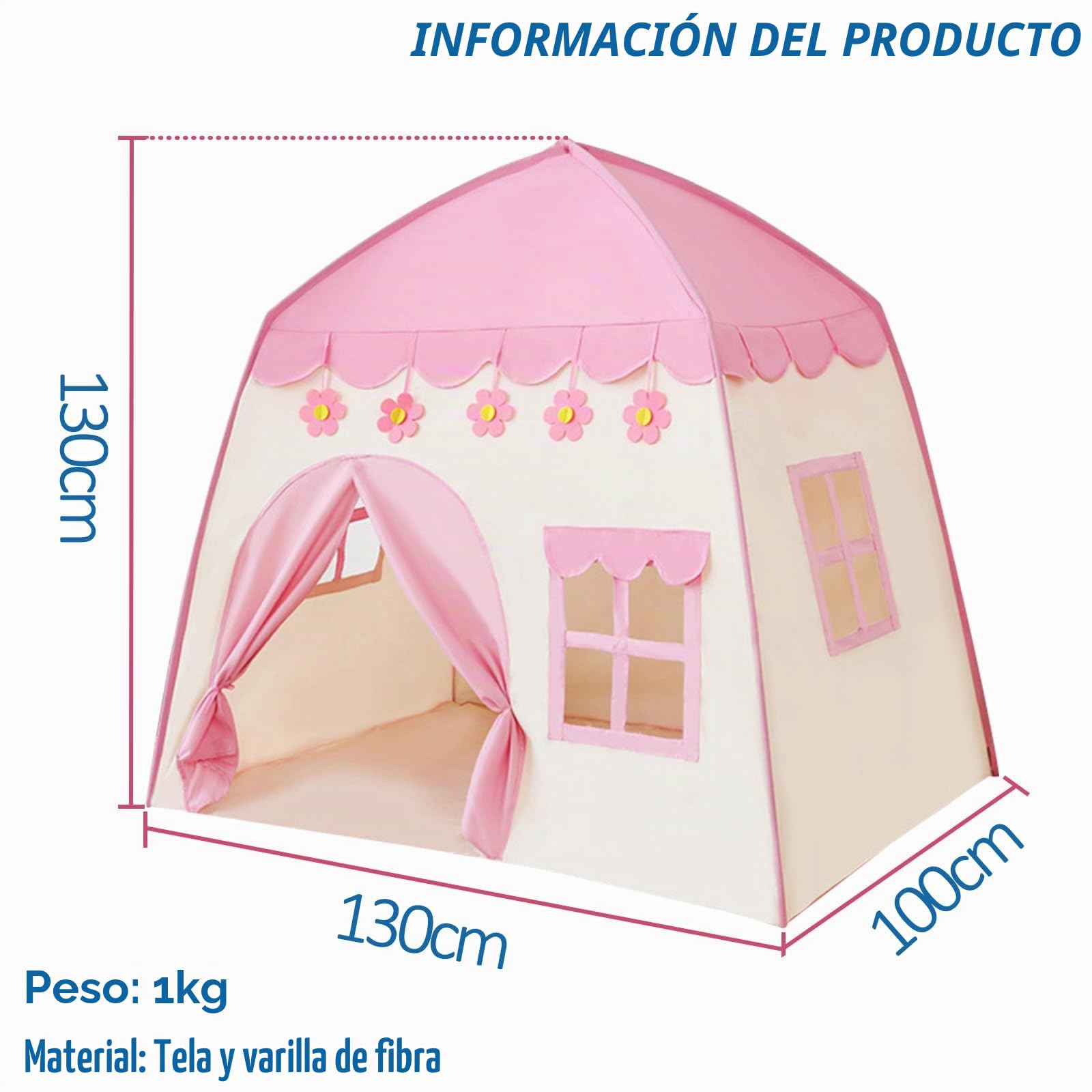 Tienda de juegos para niños, tienda de campaña para interiores, tienda de juegos, 130x100x130 cm, gran tienda de juegos para niños, casa de juegos para niñas, interior y exterior, juguete (rosa)
