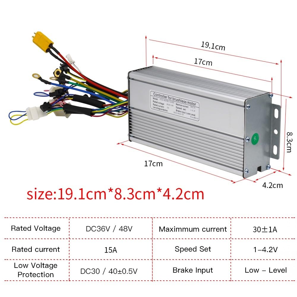 Regulador Patinete Electrico Controlador de Bicicleta eléctrica de 24 V, 36 V, 48 V, 500 W, 750 W, 1000 W, 1500 W y 350 W con Pantalla Controlador del Motor(1500W LCD5)