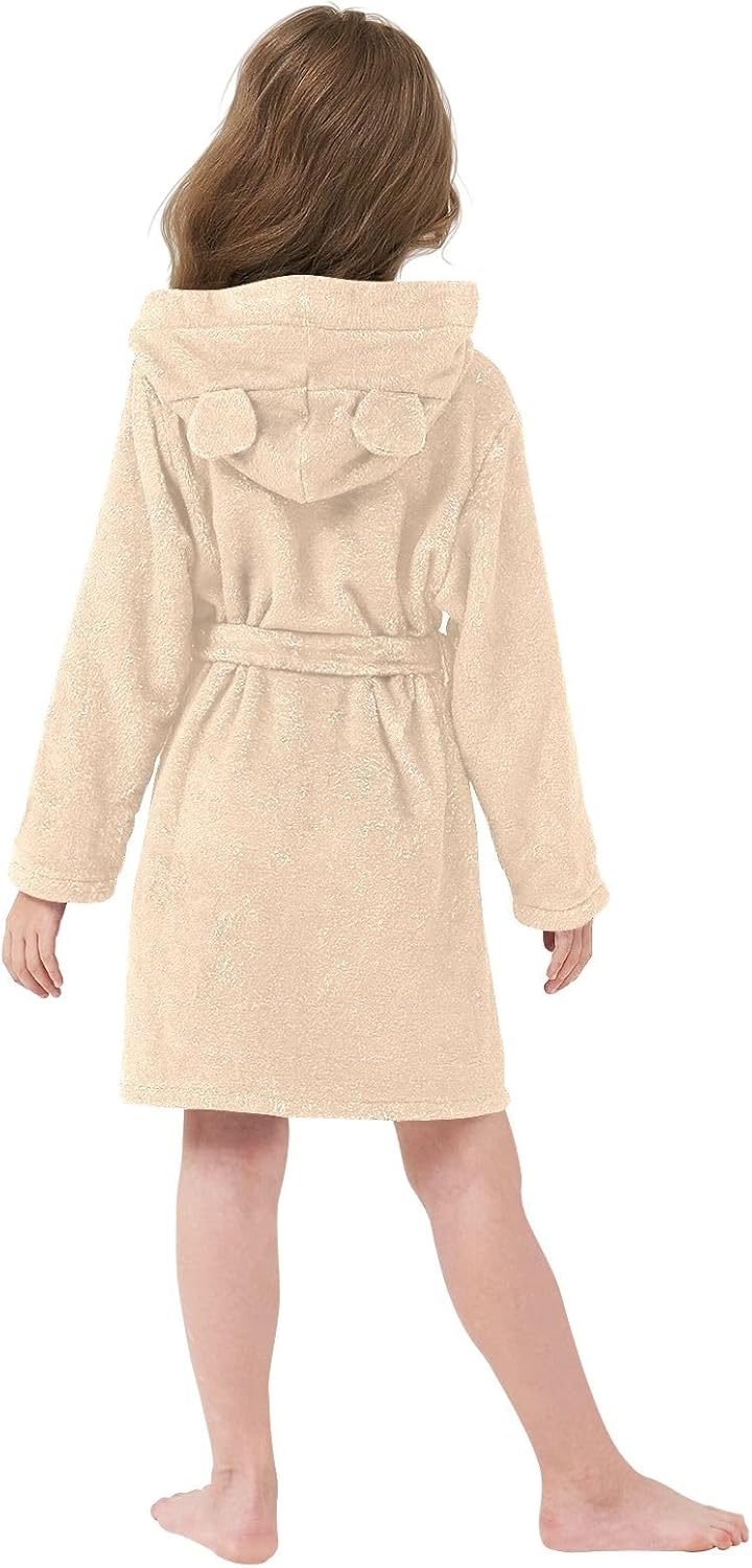 ODAWA Peach Puff Kids Bathrobe, Soft Plush Hooded Robe for Boys Girls, Quick Dry Absorbent Swimming Bath Towel Wrap