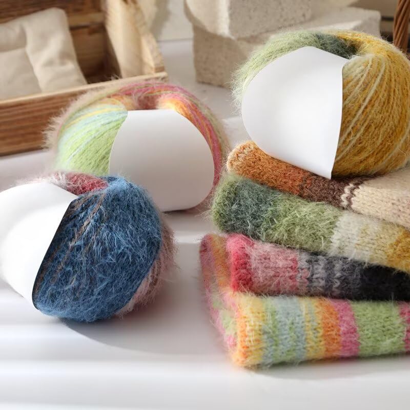 2/4/6/8 Rollos 100 g Mezcla de Lana Suave Hilo de Pelo Largo, Hilo de Lana de Ganchillo de Peso Medio, para Tejer a Mano Gorros, Bufandas, Suéteres y Decoración del Hogar