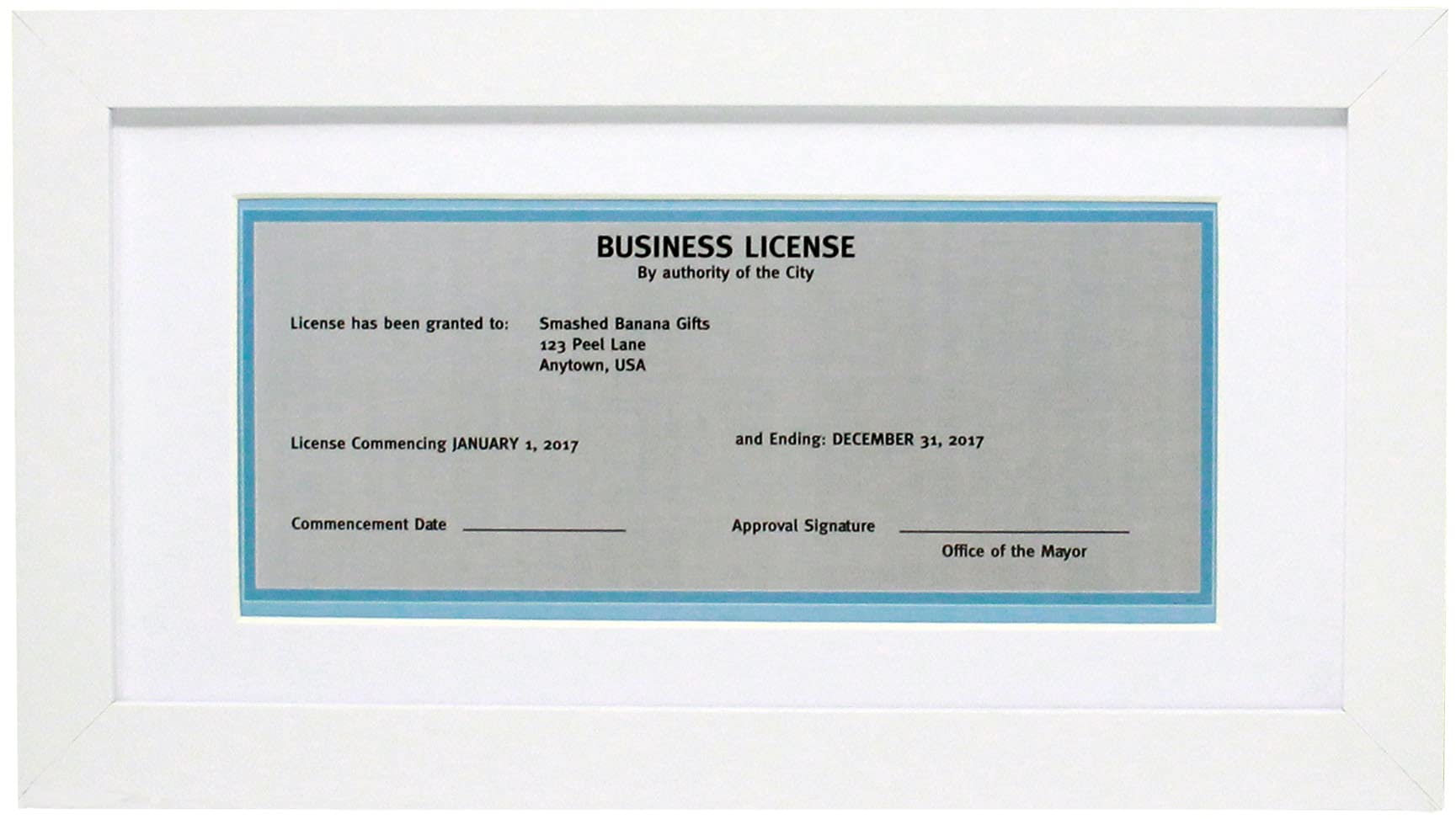 5x10 White Gallery Business License Frame with 3.5x8 Mat - Wide Molding - Includes Attached Hanging Hardware and Desktop Easel - Display Panoramic Picture Certificate or Retail Licenses