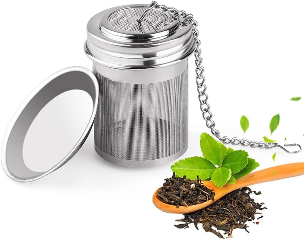 304 Tea Infuser, Stainless Steel Tea Mesh Strainer, with Chain Hook and Draining Tray Tea Strainer for Loose Tea/Chamomile/Green, Tea Loose Leaves Fine Mesh Strainer for Teapots, Cups and Mugs
