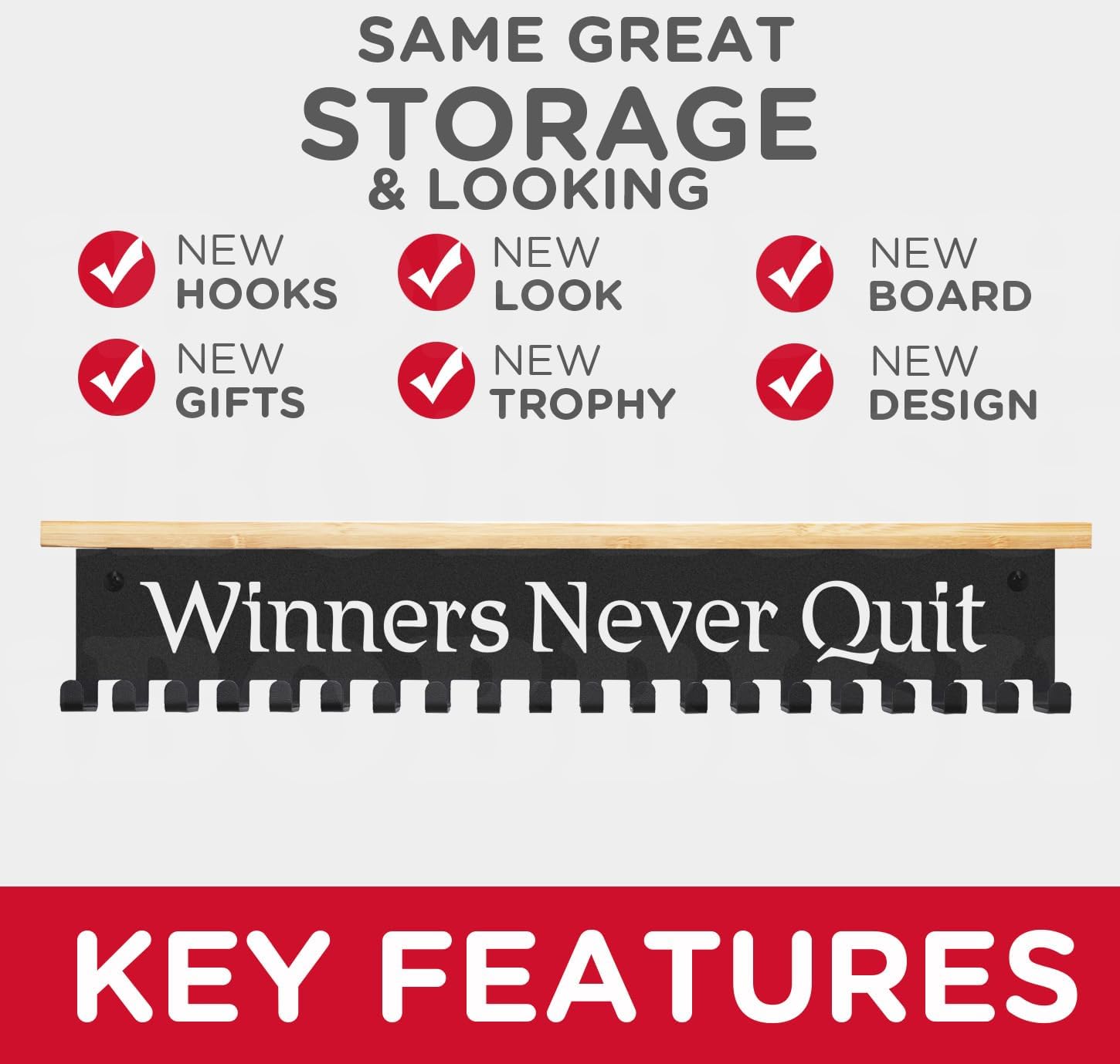 iBobbish Premium Trophy and Medal Display Shelf 16inchL,Metal Trophy Shelf with Hooks Upgraded,Large Bamboo Trophy Board Display,Sturdy Trophy Shelf with Hooks for Medals Metal Wall Mount Medals