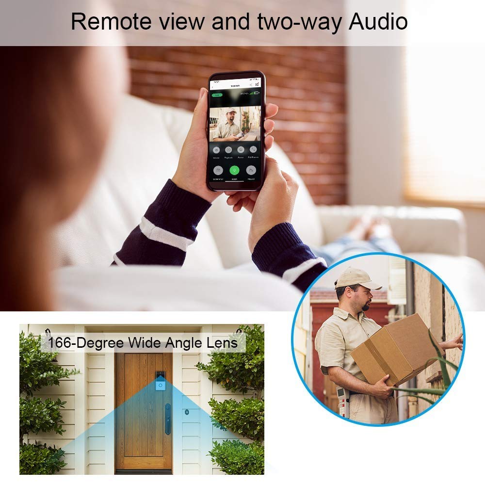 Videocitofono, Wi-Fi Video Campanello, Wireless videocamera, Peephole con sensore di Movimento, Audio bidirezionale, Visione Notturna, Casa Allarme Smart, Adatto a Famiglie, Hotel