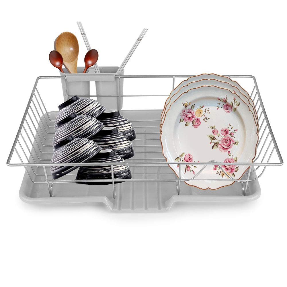 Ebtools Metallic Dish Drainer, Metal Kitchen Dish Drainer Rack Sink Organizer Dish Rack And Drainboard Set With Removable Tray And Chopsticks Rack For Kitchen Counter 18.9 X 11.8 X 4.3In