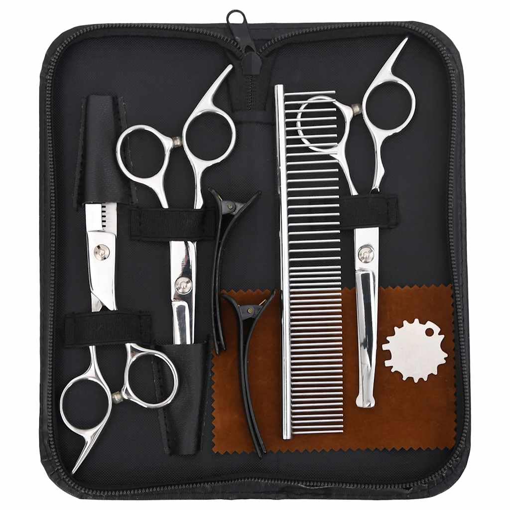 Lot de 7 ciseaux pour chien en acier inoxydable sans fil et silencieux avec résistance réglable, kit de toilettage pour animaux domestiques et salon
