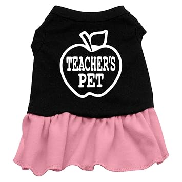 Mirage Pet Products 8-inch Teachers Pet Screen Print Dress, X-Small, Black with Pink