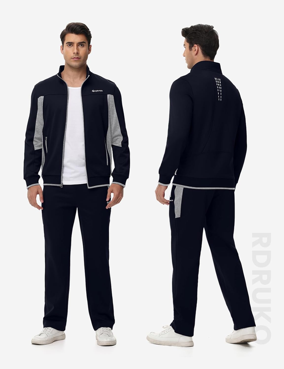 Rdruko Men's Fleece Tracksuit Sweatsuit 2 Piece Set Warm Up Jogging Track Sweat Suits for Men