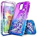 Galaxy S5 Case with Tempered Glass Screen Protector for Girls Women Kids, NageBee Glitter Liquid Sparkle Bling Floating Waterfall Shockproof Durable Cute Case for Samsung Galaxy S5 -Purple/Blue