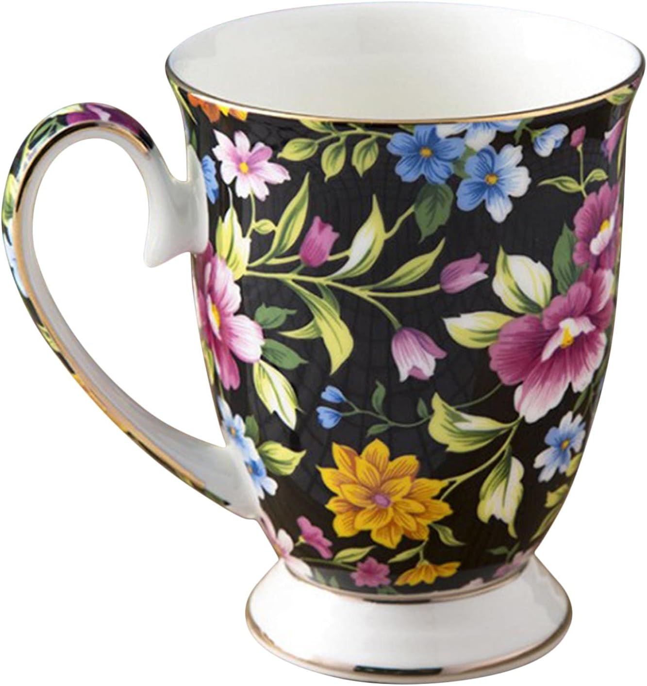 S/V Bone China Mugs Coffee Mugs Ceramic Flower Patterned Tea Vintage Style Tea Mugs for Coffee, Tea, Cocoa, 300 ml