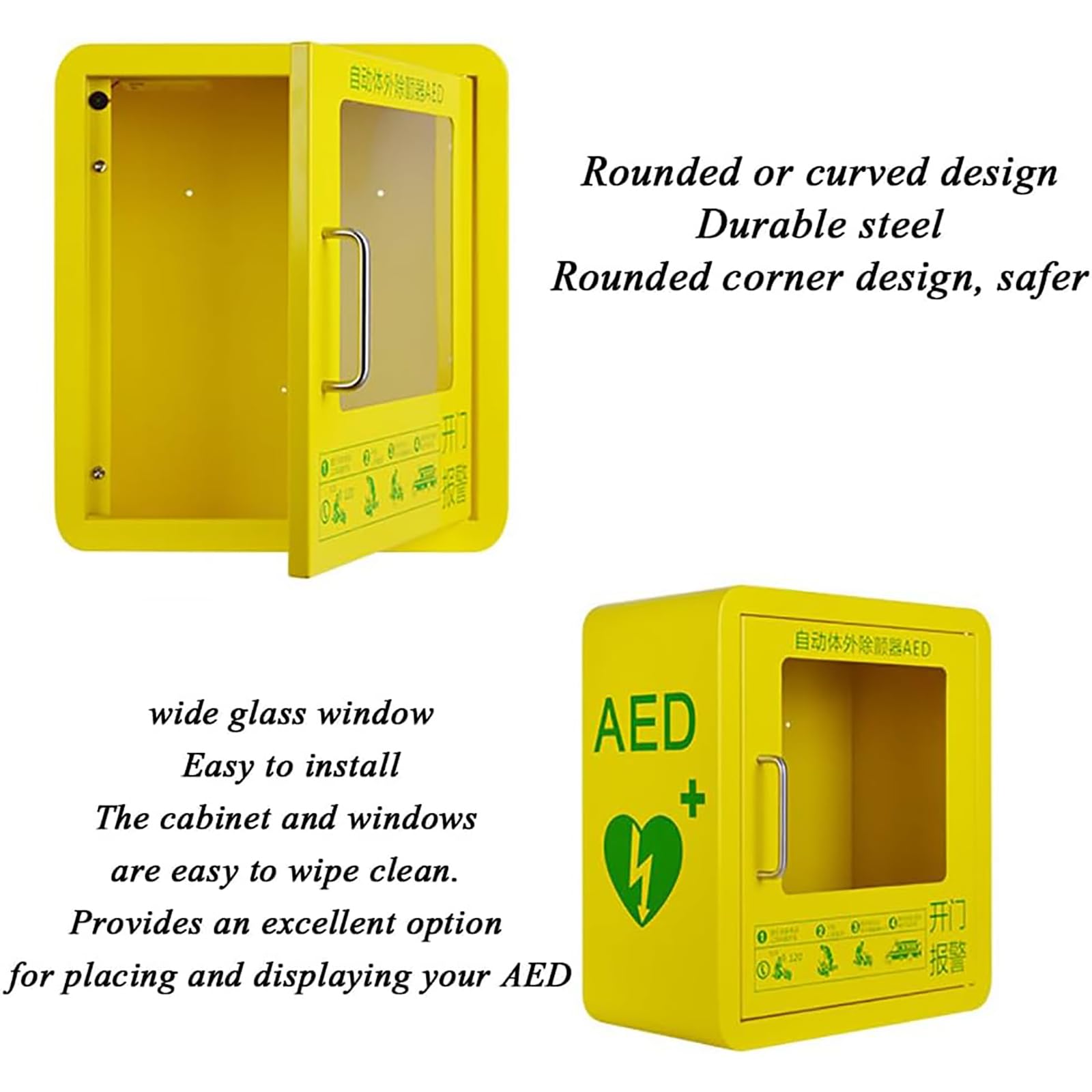 Armadietto per defibrillatore AED, Mobiletto for defibrillatore semiautomatico esterno, finestra in vetro trasparente e design con angoli arrotondati for ufficio domestico aree pubbliche