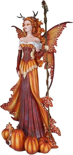 Miniatura 3 de Ebros Gift Amy Brown Fantasy Holiday Pumpkin Queen Autumn Fairy Holding Staff with Owl Statue 17.5" de alto Fantasy Fall Season Mythical Faery