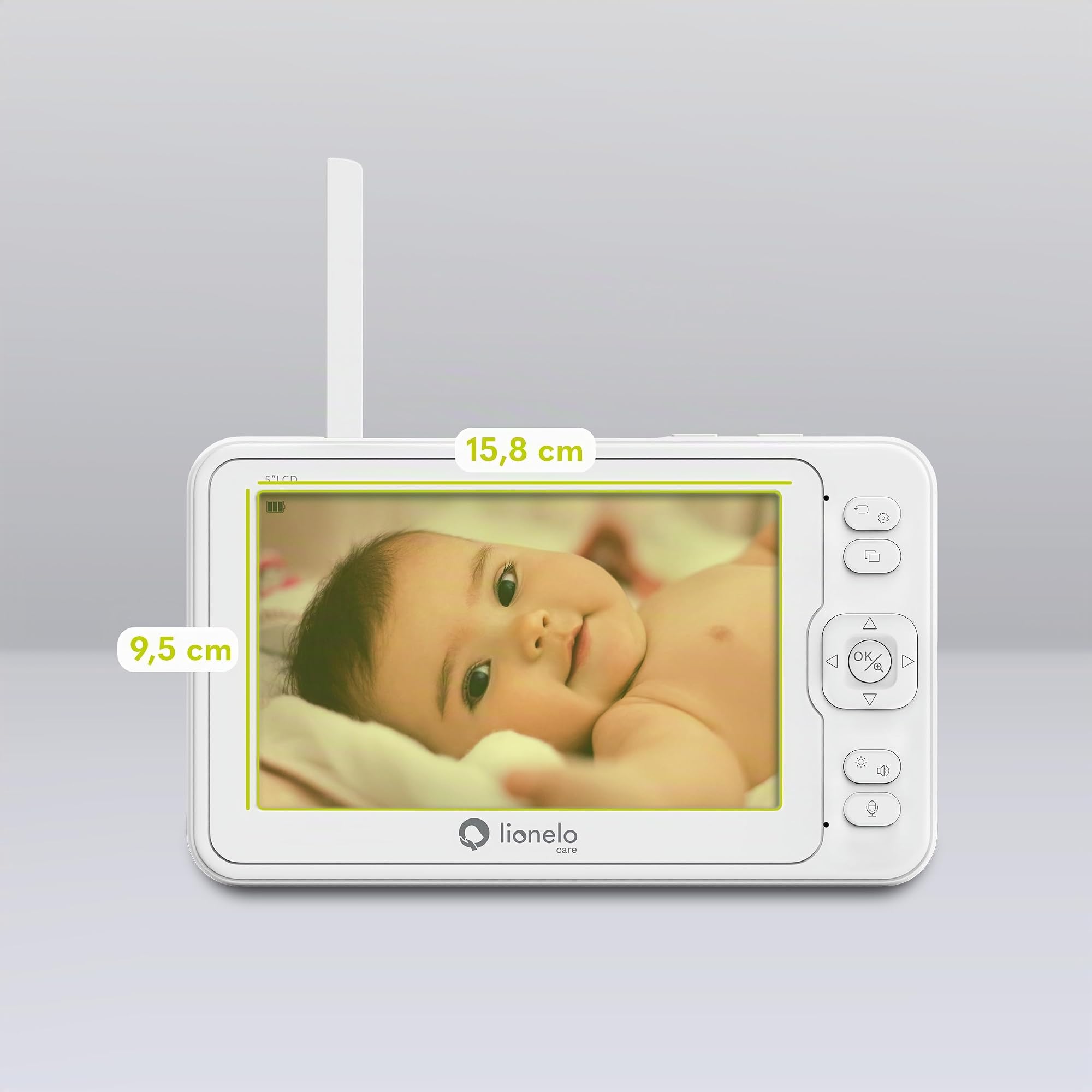 Lionelo Babyline 8.3 Elektronisches Babyphone mit Full HD 360° Kamera | 5" Bildschirm 200m Reichweite Zwei-Wege-Kommunikation Schlaflieder Geräusche 8h Akku Nachtmodus Temperatursensor VOX-Funktion