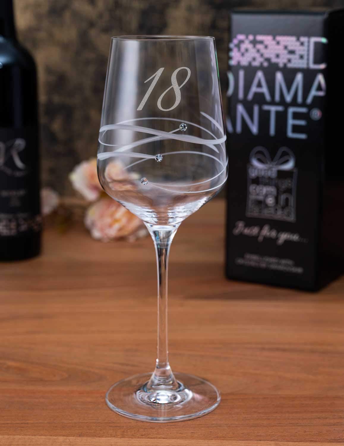 Fl&ucirc;te Da Champagne Per 18&deg; Compleanno - Bicchiere In Cristallo Con Numero 18 In Platino E Cristalli